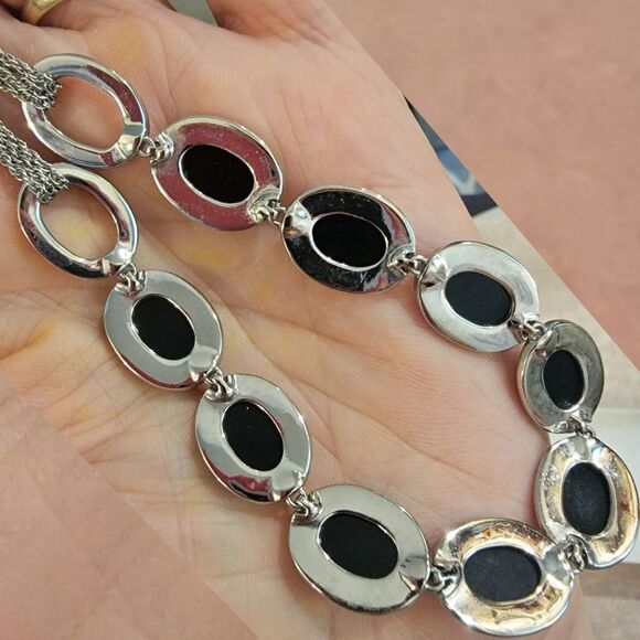 Elegant #Monet Silver Rhodium Black Onyx Oval Rhinestones 3 Pc Set #NWOT - Picture 8 of 16